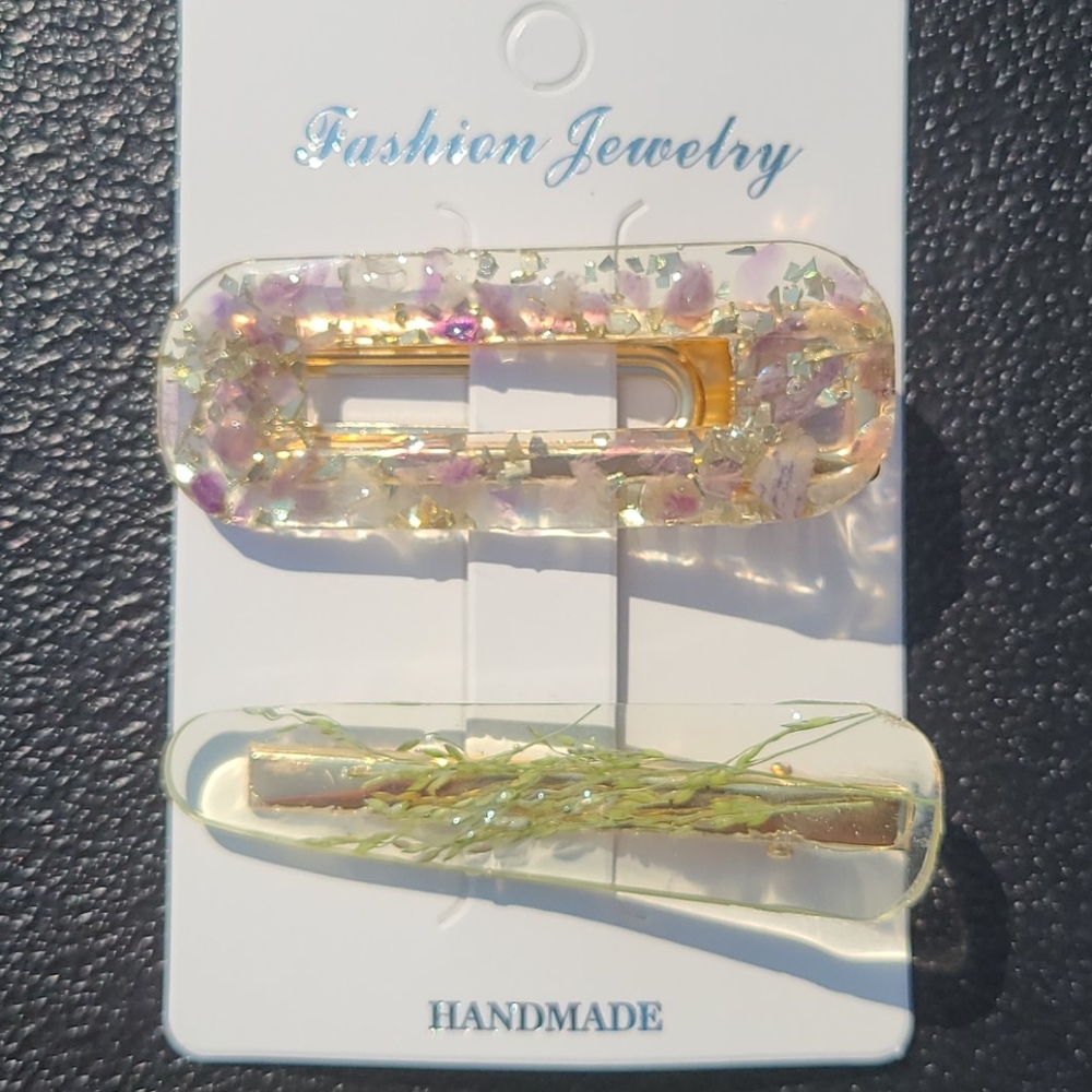 Gemstone and plant Acrylic Barrette Set